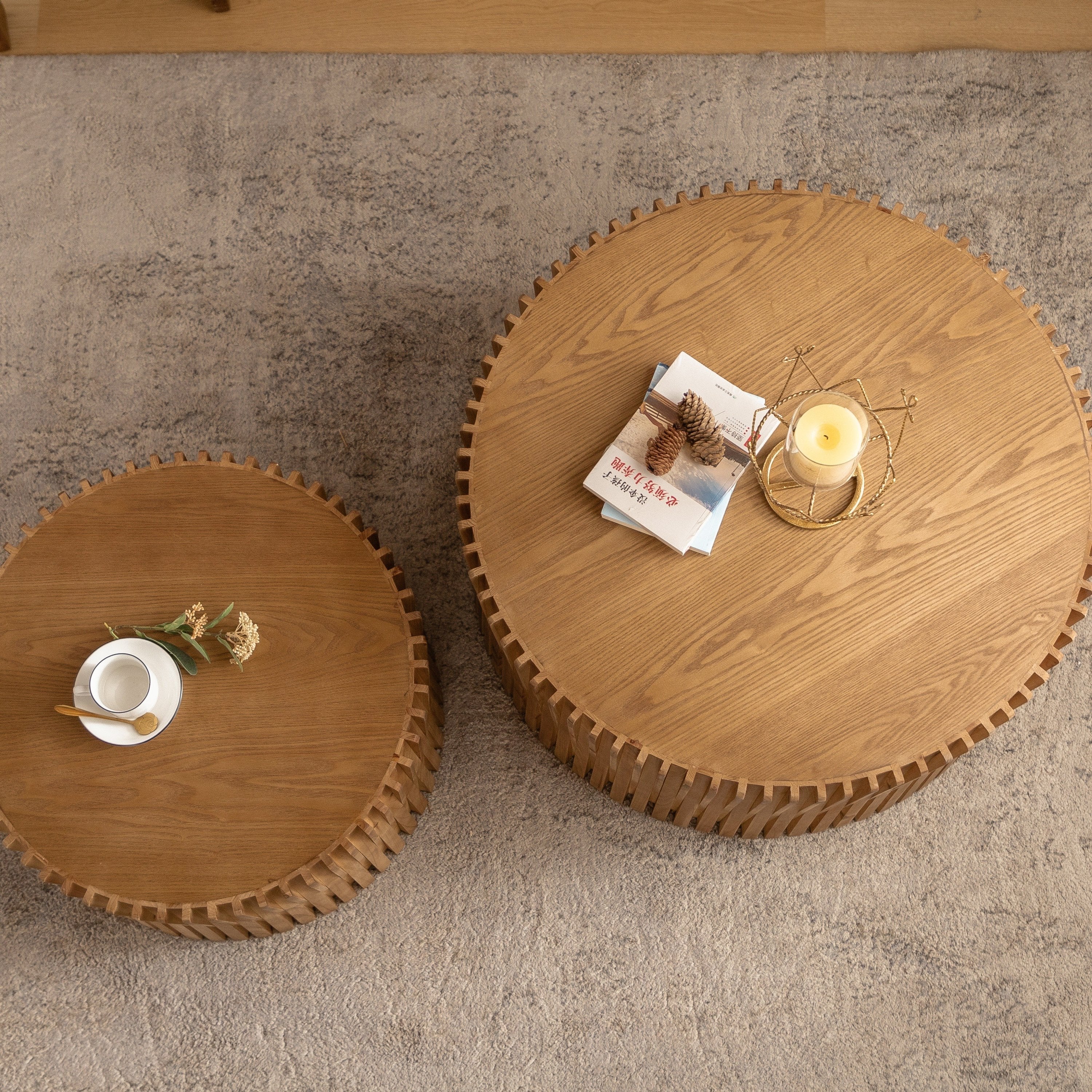Vintage Fashion Style Cylindrical Nesting Coffee Table Set - Image 7