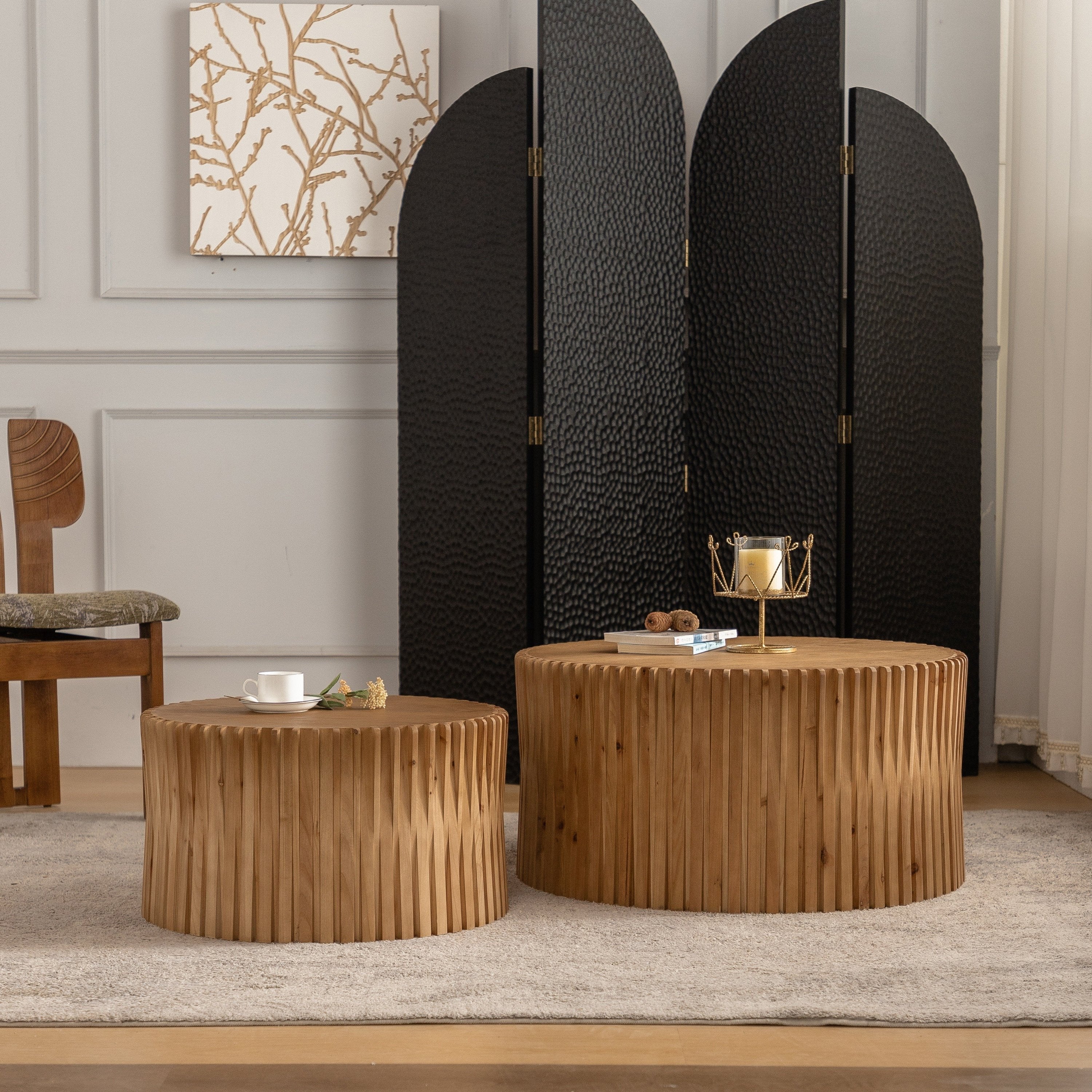 Vintage Fashion Style Cylindrical Nesting Coffee Table Set - Image 8