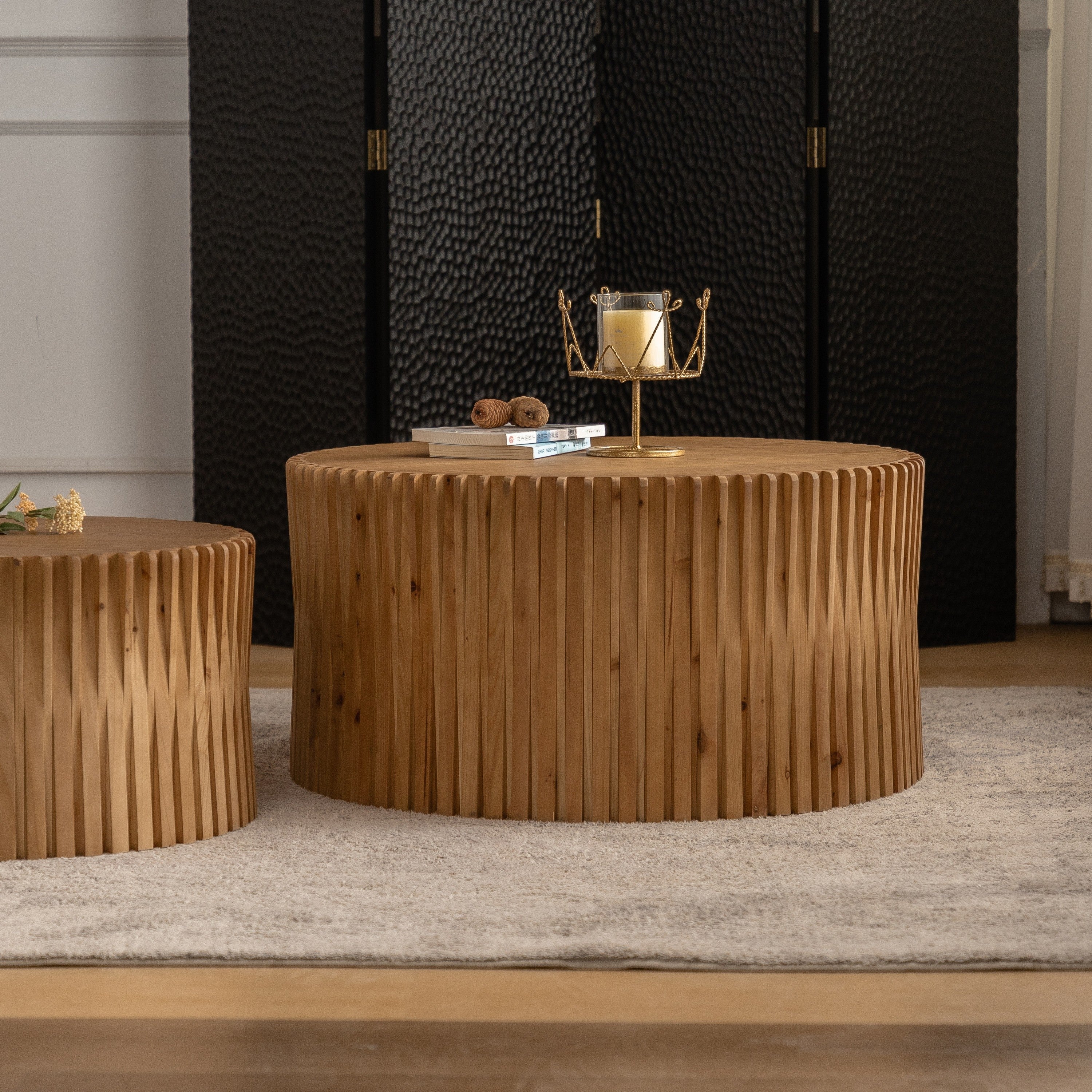 Vintage Fashion Style Cylindrical Nesting Coffee Table Set - Image 9
