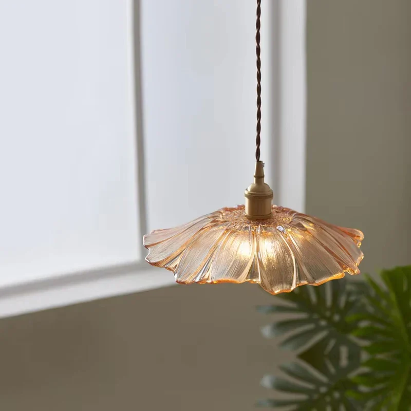 Vintage Flower Glass Pendant Light Hanging Ceiling Lamp for Bedroom Living Room - Image 2