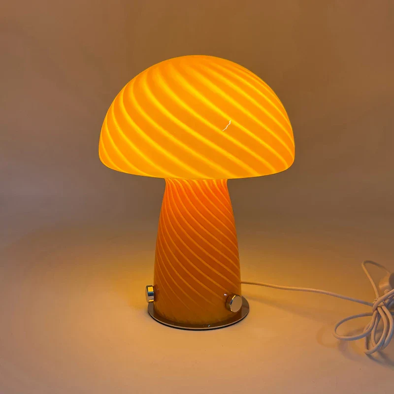 Vintage Glass Mushroom Lamp Nordic Bauhaus Bedroom Bedside Ambient Night Light