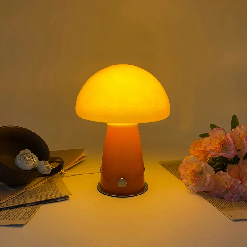 Vintage Glass Mushroom Lamp Nordic Bauhaus Bedroom Bedside Ambient Night Light - Image 2