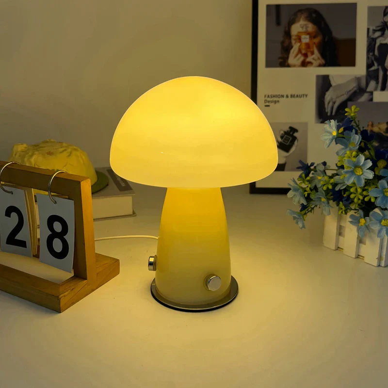 Vintage Glass Mushroom Lamp Nordic Bauhaus Bedroom Bedside Ambient Night Light - Image 3