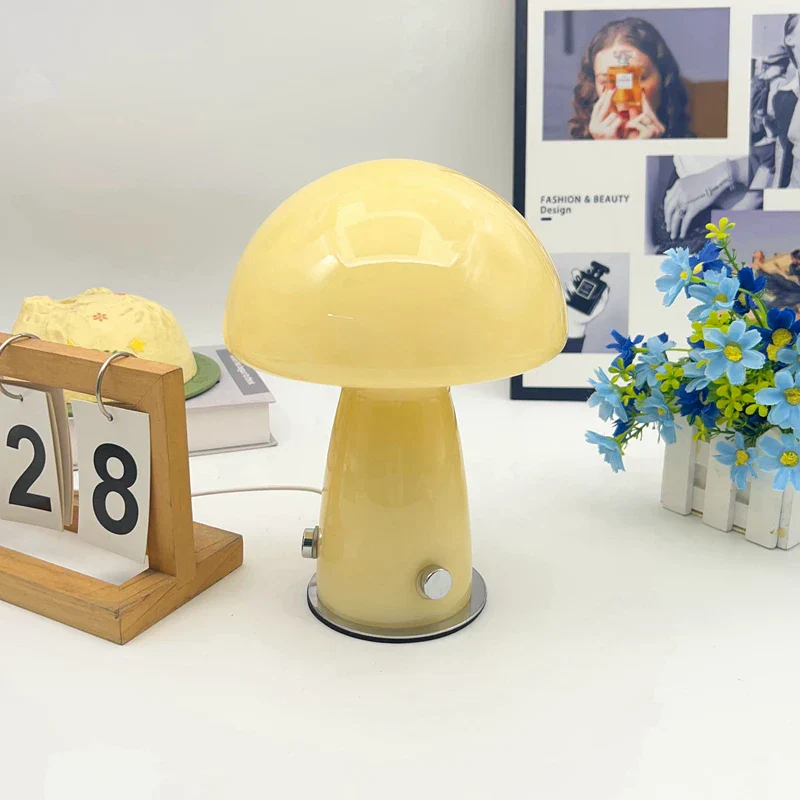 Vintage Glass Mushroom Lamp Nordic Bauhaus Bedroom Bedside Ambient Night Light - Image 4