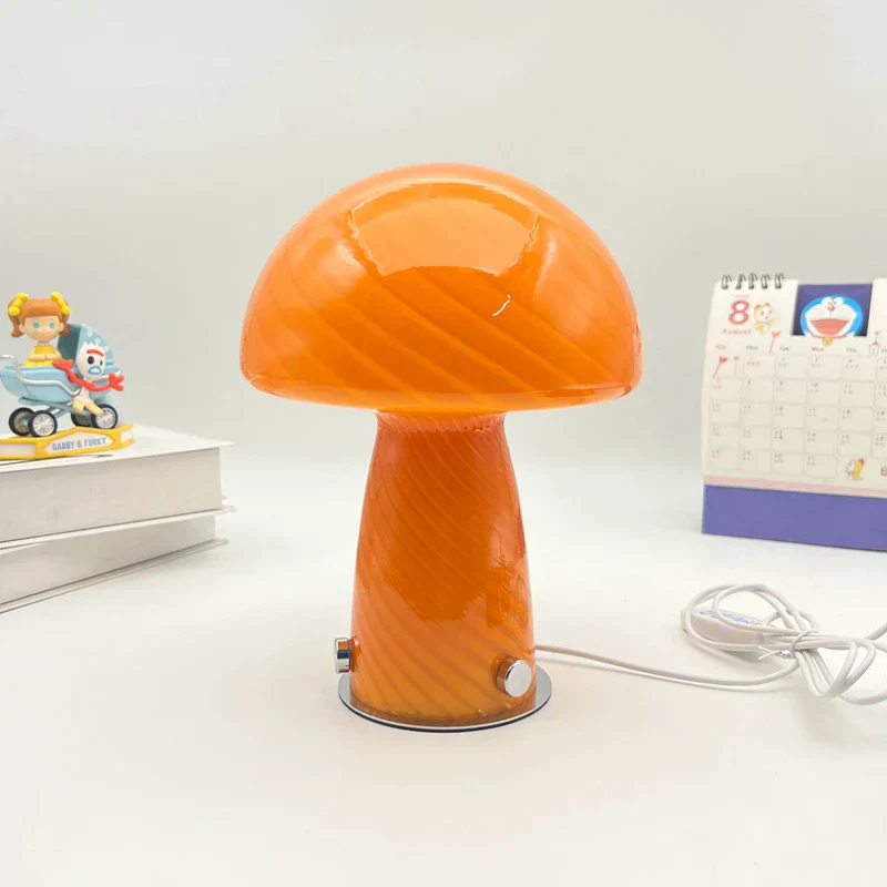 Vintage Glass Mushroom Lamp Nordic Bauhaus Bedroom Bedside Ambient Night Light - Image 5