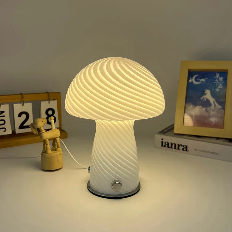 Vintage Glass Mushroom Lamp Nordic Bauhaus Bedroom Bedside Ambient Night Light - Image 6