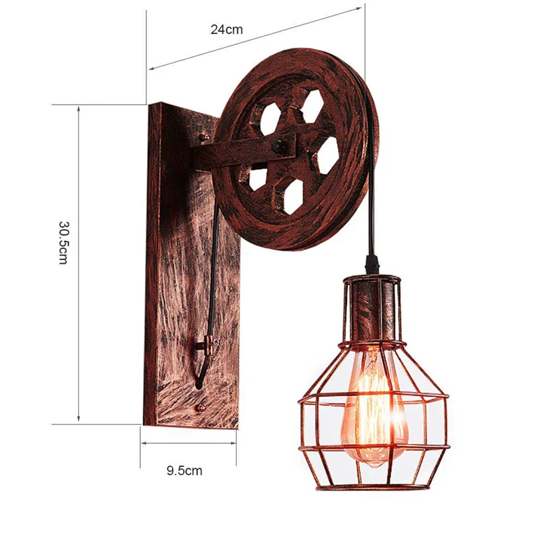Vintage Industrial Pulley Wall Sconce LED Bedroom Mirror Retro Wall Light - Image 6