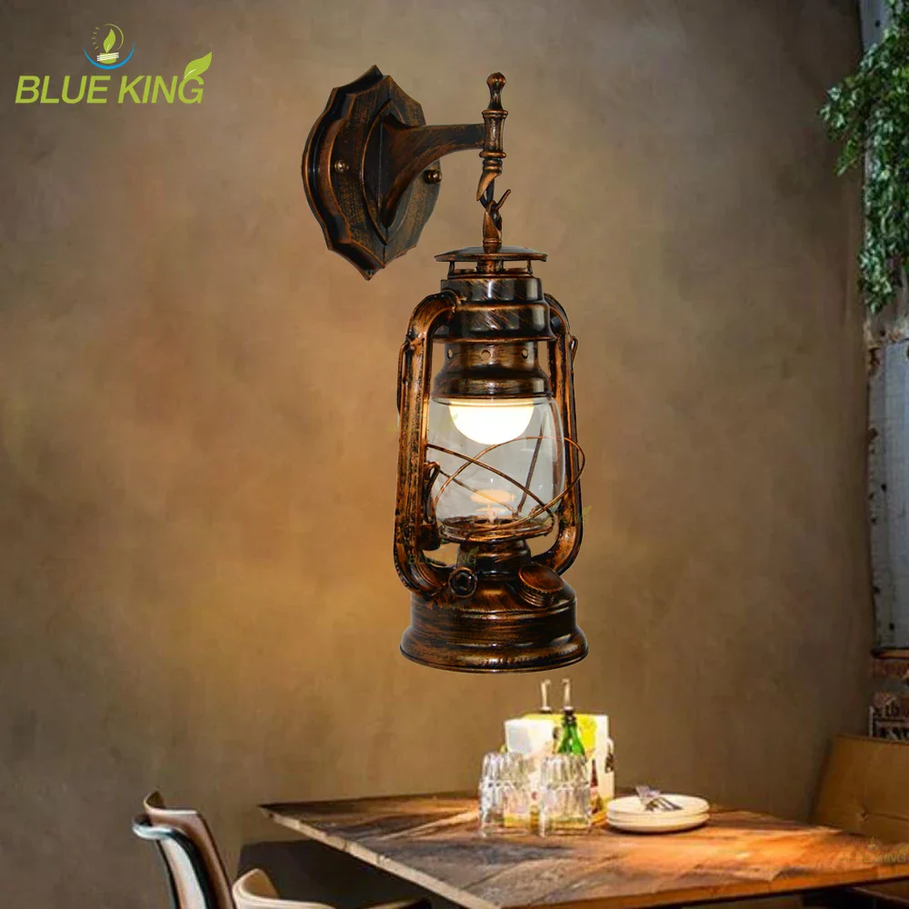 Vintage Iron Glass Wall Lamp Industrial Sconce for Bedroom Living Room Hallway - Image 2
