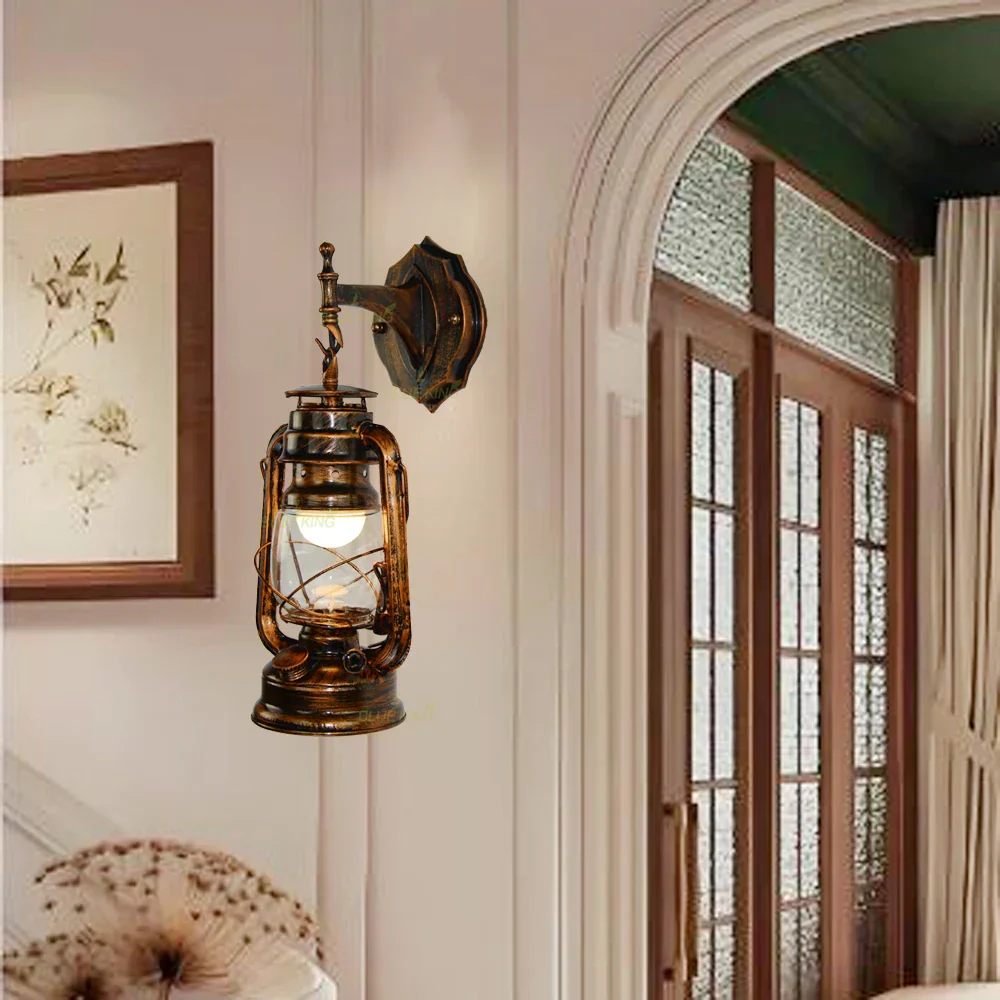 Vintage Iron Glass Wall Lamp Industrial Sconce for Bedroom Living Room Hallway - Image 3