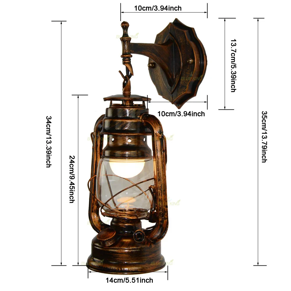 Vintage Iron Glass Wall Lamp Industrial Sconce for Bedroom Living Room Hallway - Image 5