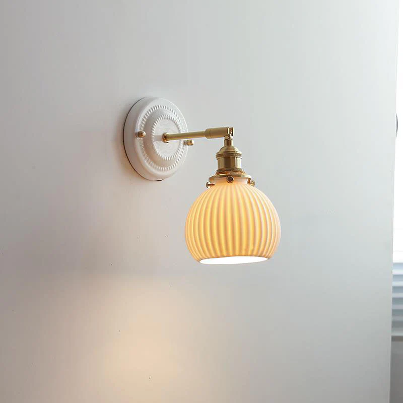 Vintage Japanese Ceramic Brass Wall Light E27 Hardwired - Image 14