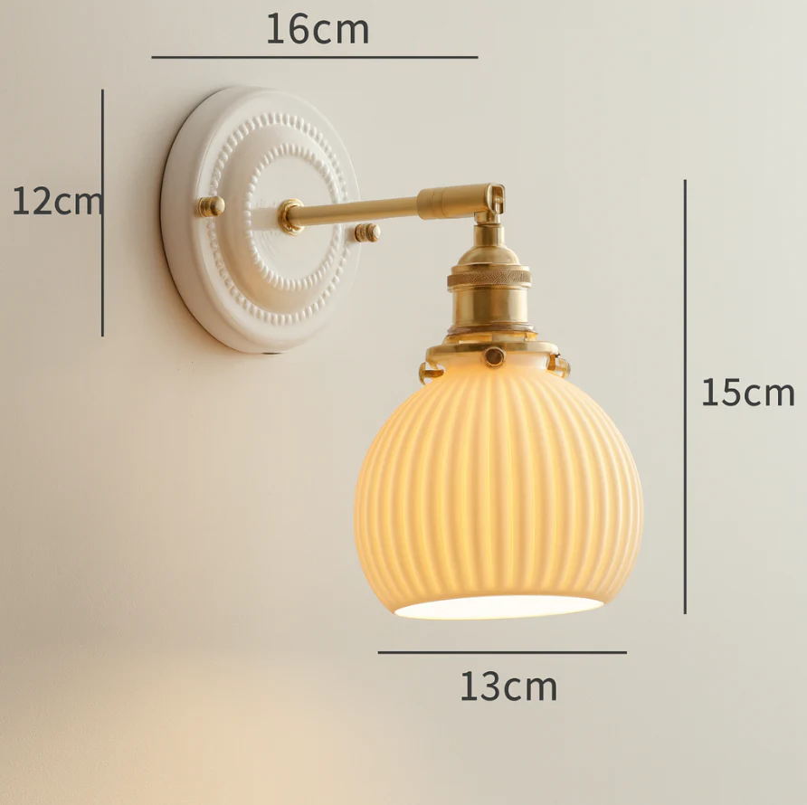 Vintage Japanese Ceramic Brass Wall Light E27 Hardwired - Image 15