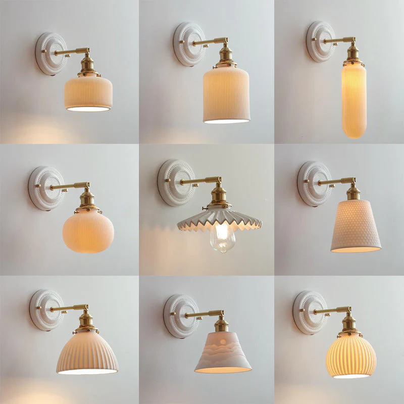 Vintage Japanese Ceramic Brass Wall Light E27 Hardwired - Image 26