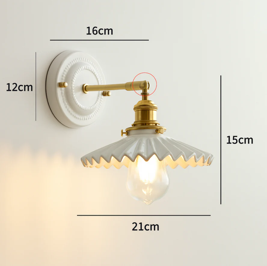 Vintage Japanese Ceramic Brass Wall Light E27 Hardwired - Image 8