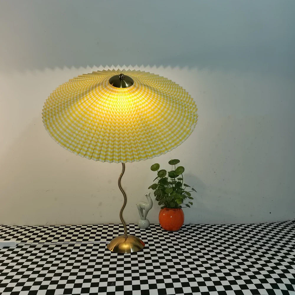Vintage Pleated Table Lamp Umbrella Squiggle Bedside Night Light Living Room - Image 10