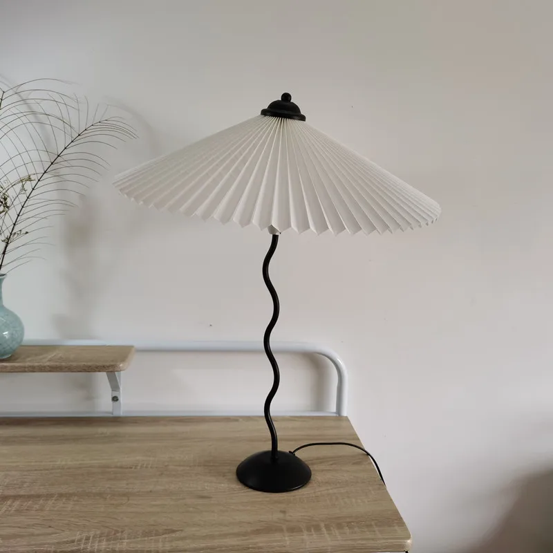 Vintage Pleated Table Lamp Umbrella Squiggle Bedside Night Light Living Room - Image 16
