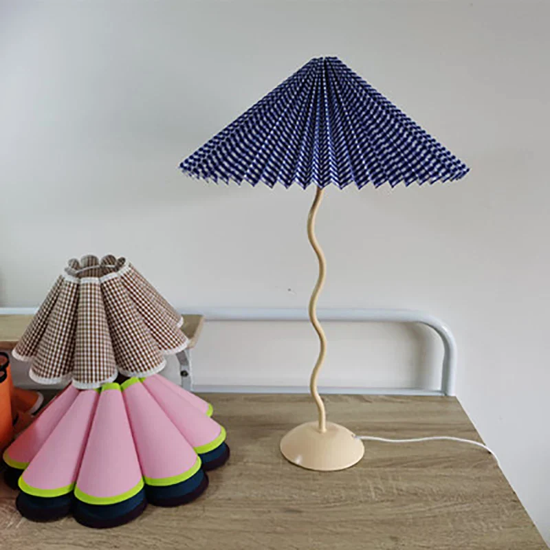 Vintage Pleated Table Lamp Umbrella Squiggle Bedside Night Light Living Room - Image 6