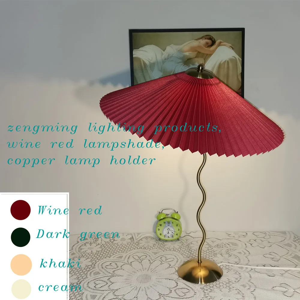 Vintage Pleated Table Lamp Umbrella Squiggle Bedside Night Light Living Room - Image 8