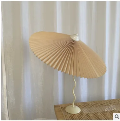 Vintage Pleated Table Lamp Umbrella Squiggle Bedside Night Light Living Room - Image 9