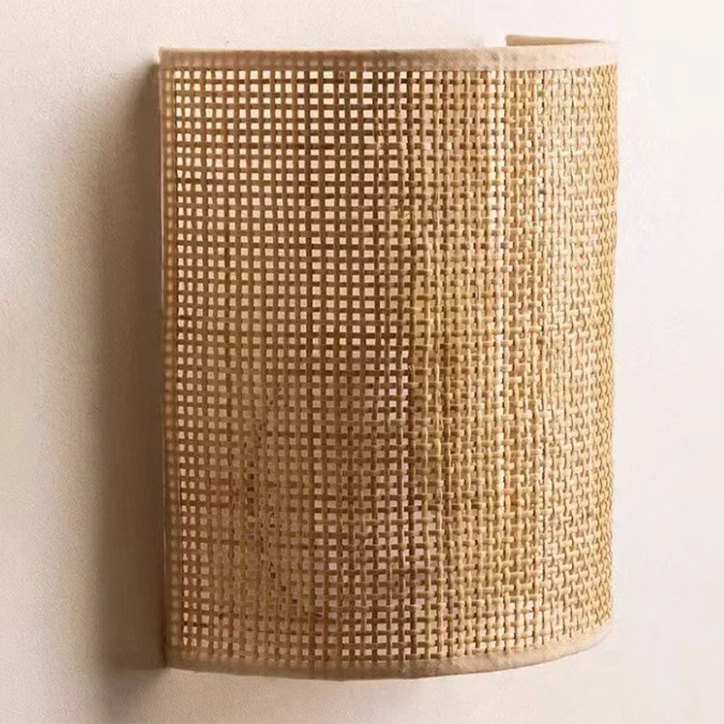 Vintage Rattan Wall Light E27 Handwoven Rope Sconce for Bedside Living Room - Image 3