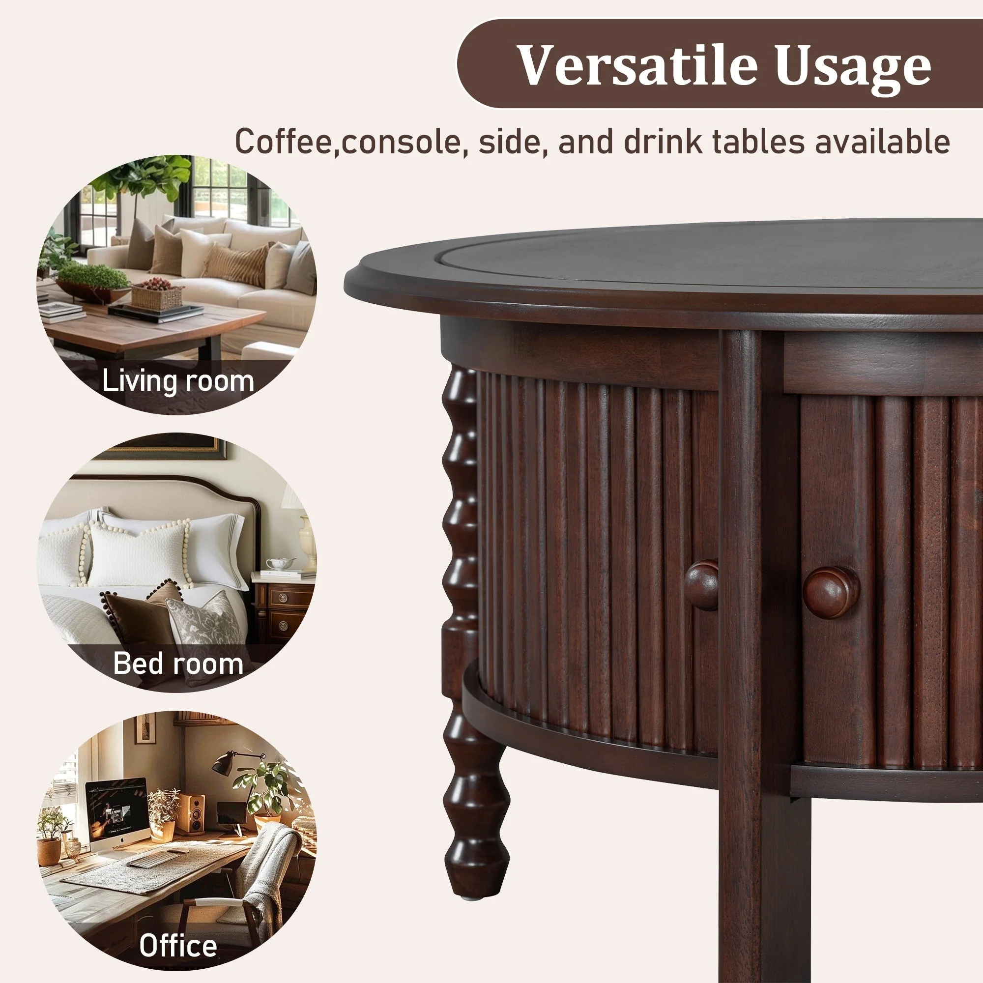 Vintage Round Coffee Table with Storage in Walnut - Image 11