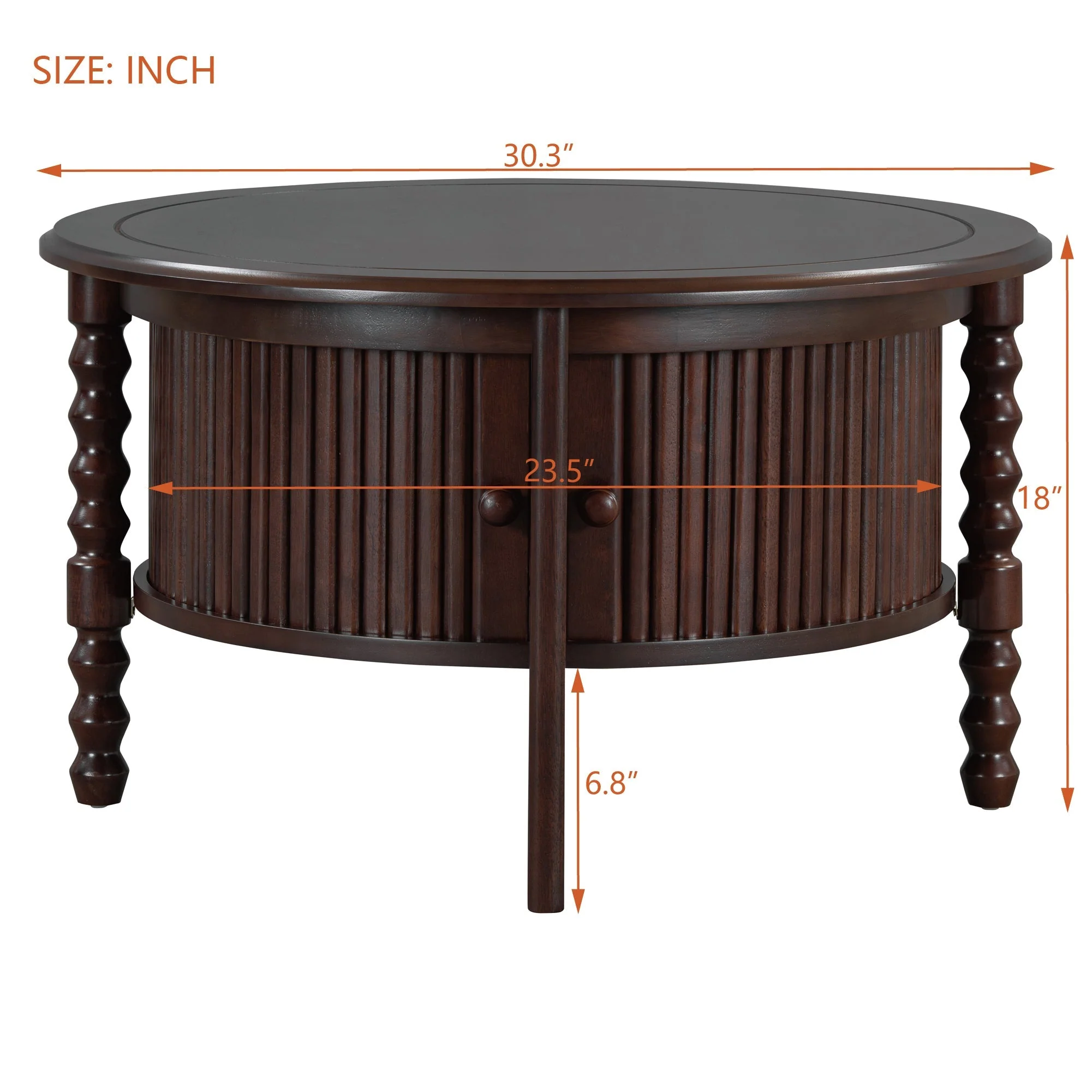 Vintage Round Coffee Table with Storage in Walnut - Image 13