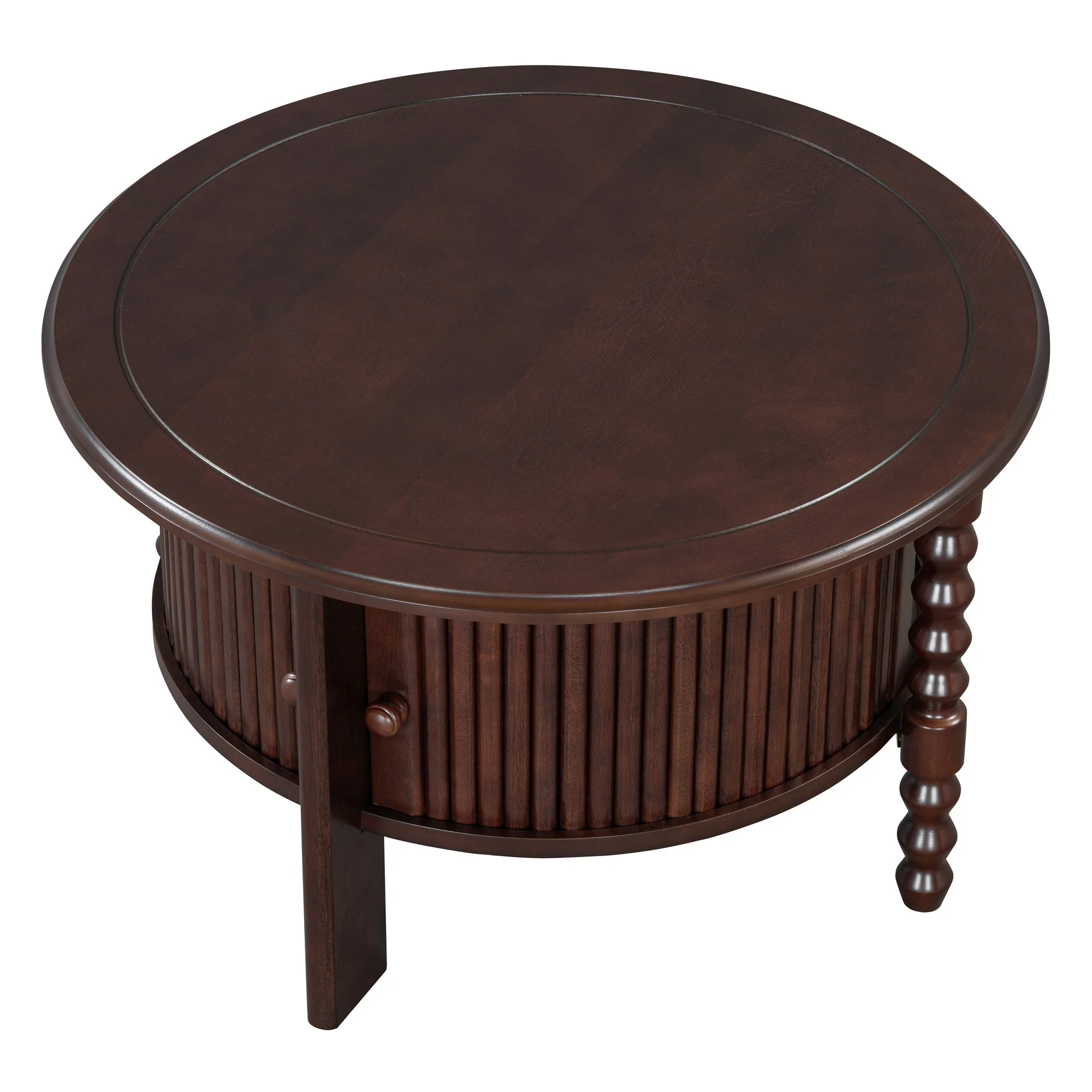 Vintage Round Coffee Table with Storage in Walnut - Image 14