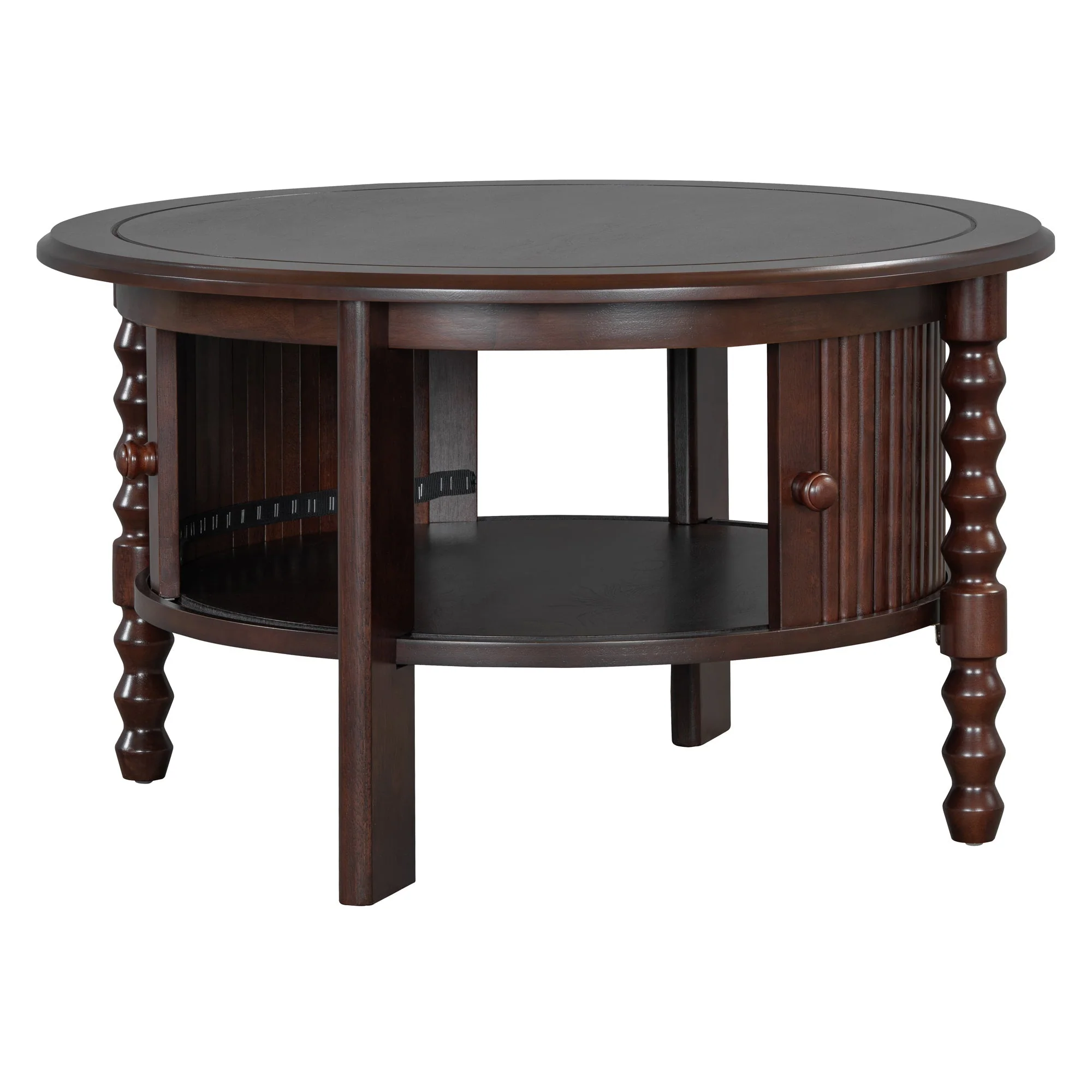 Vintage Round Coffee Table with Storage in Walnut - Image 15