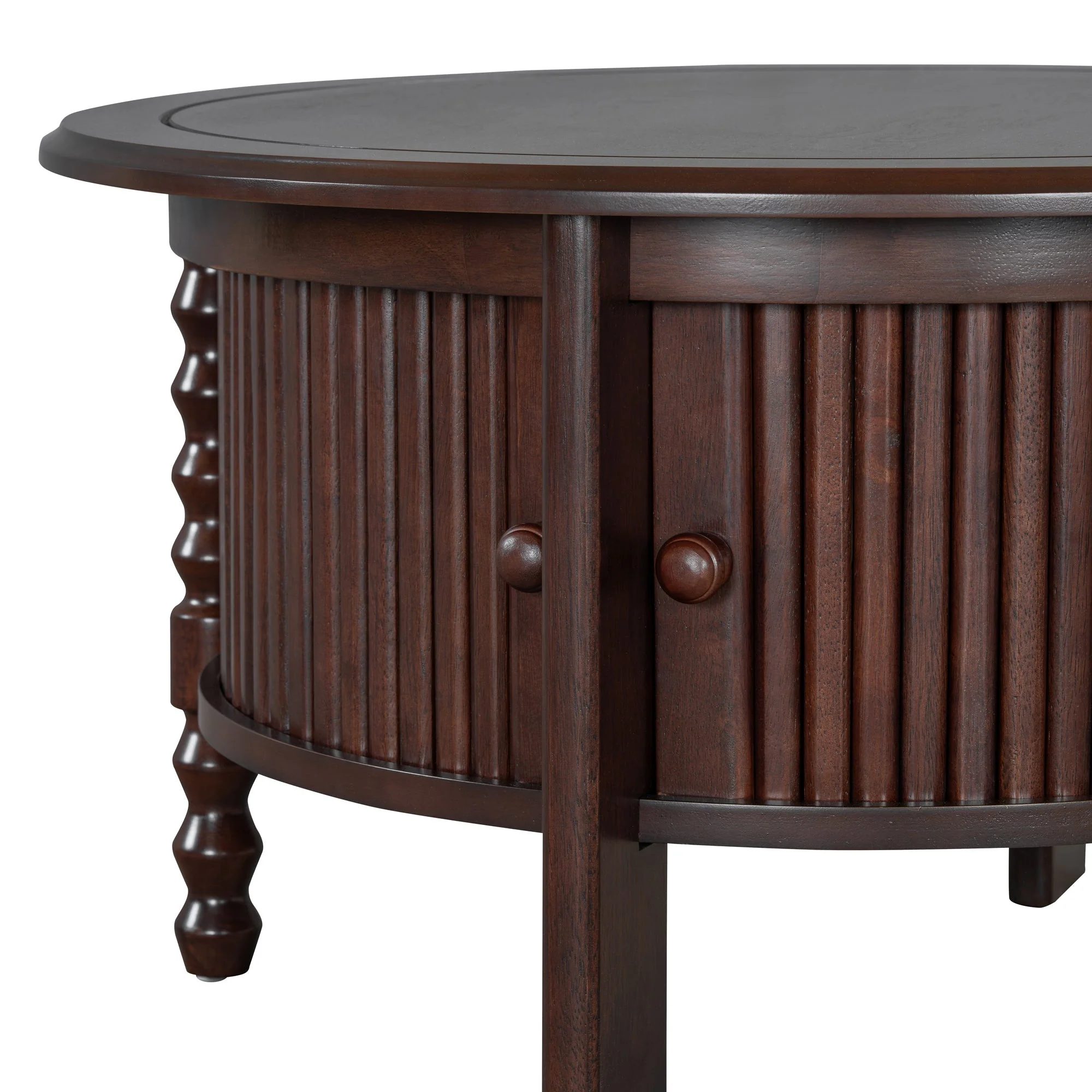 Vintage Round Coffee Table with Storage in Walnut - Image 17