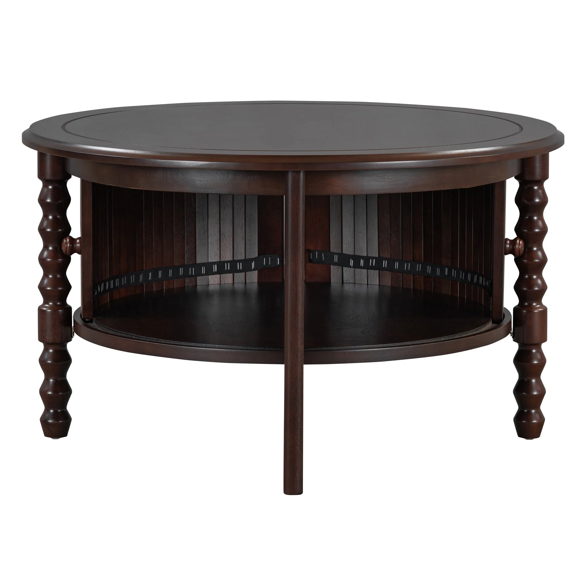 Vintage Round Coffee Table with Storage in Walnut - Image 18