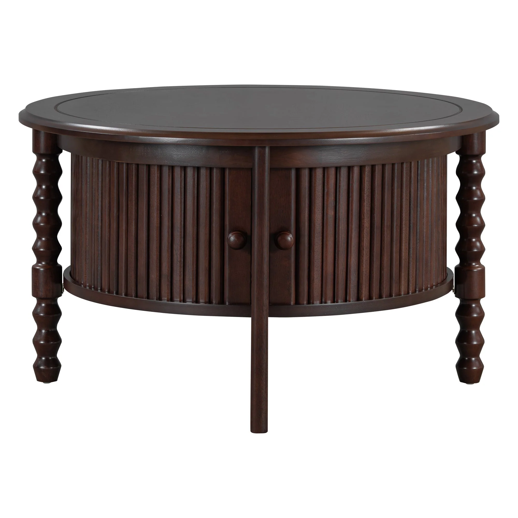 Vintage Round Coffee Table with Storage in Walnut - Image 19