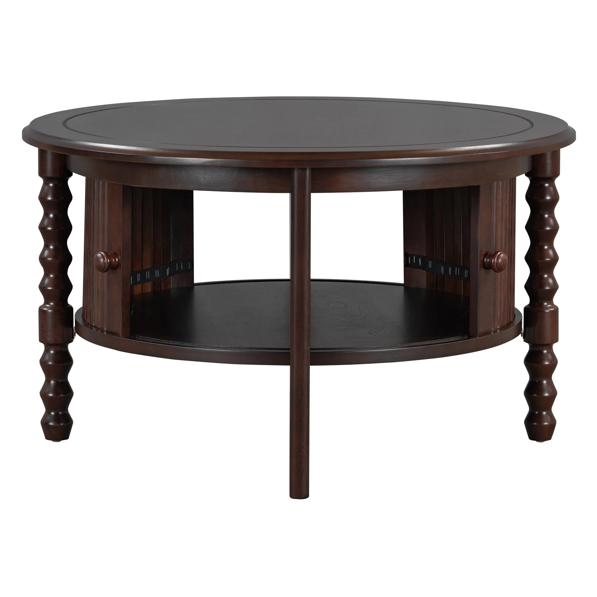 Vintage Round Coffee Table with Storage in Walnut - Image 20