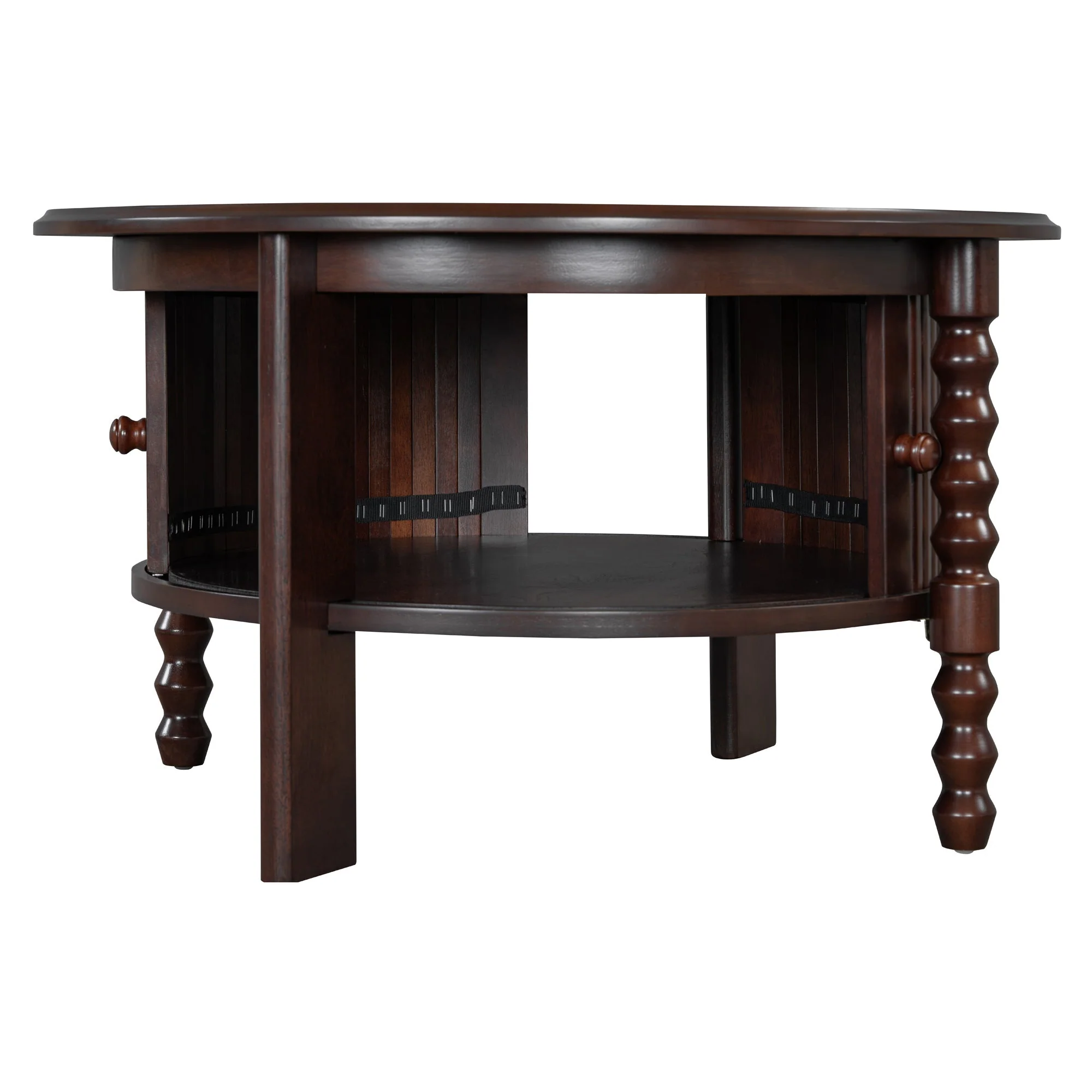 Vintage Round Coffee Table with Storage in Walnut - Image 21