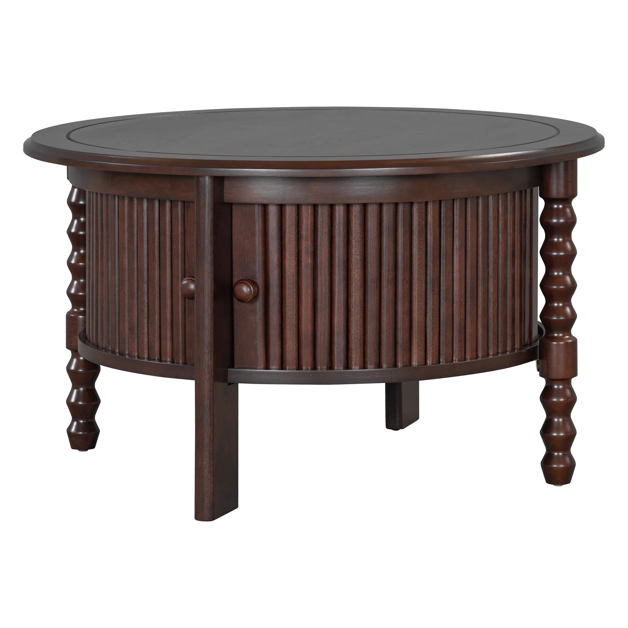 Vintage Round Coffee Table with Storage in Walnut - Image 22