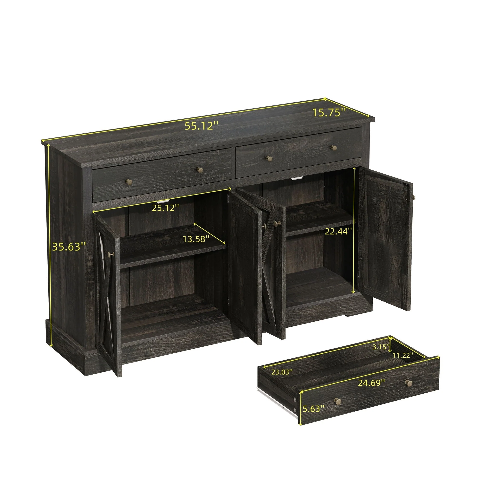 Vintage Sideboard with 2 Drawers and Four Doors for Living Room - Image 3
