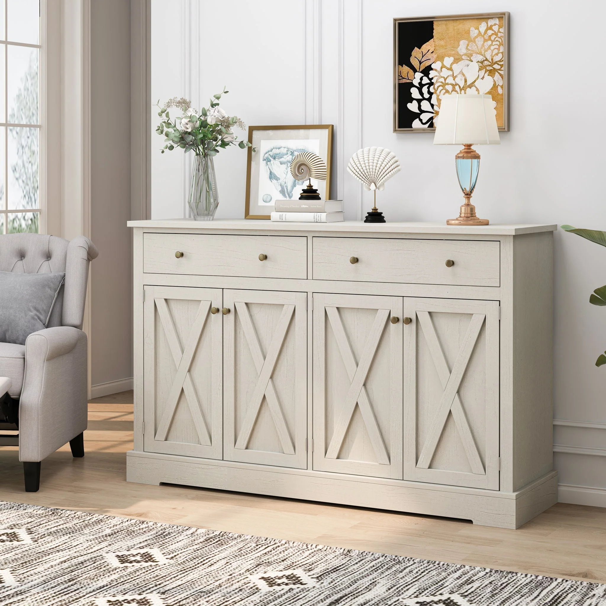 Vintage Sideboard with 2 Drawers and Four Doors for Living Room - Image 5