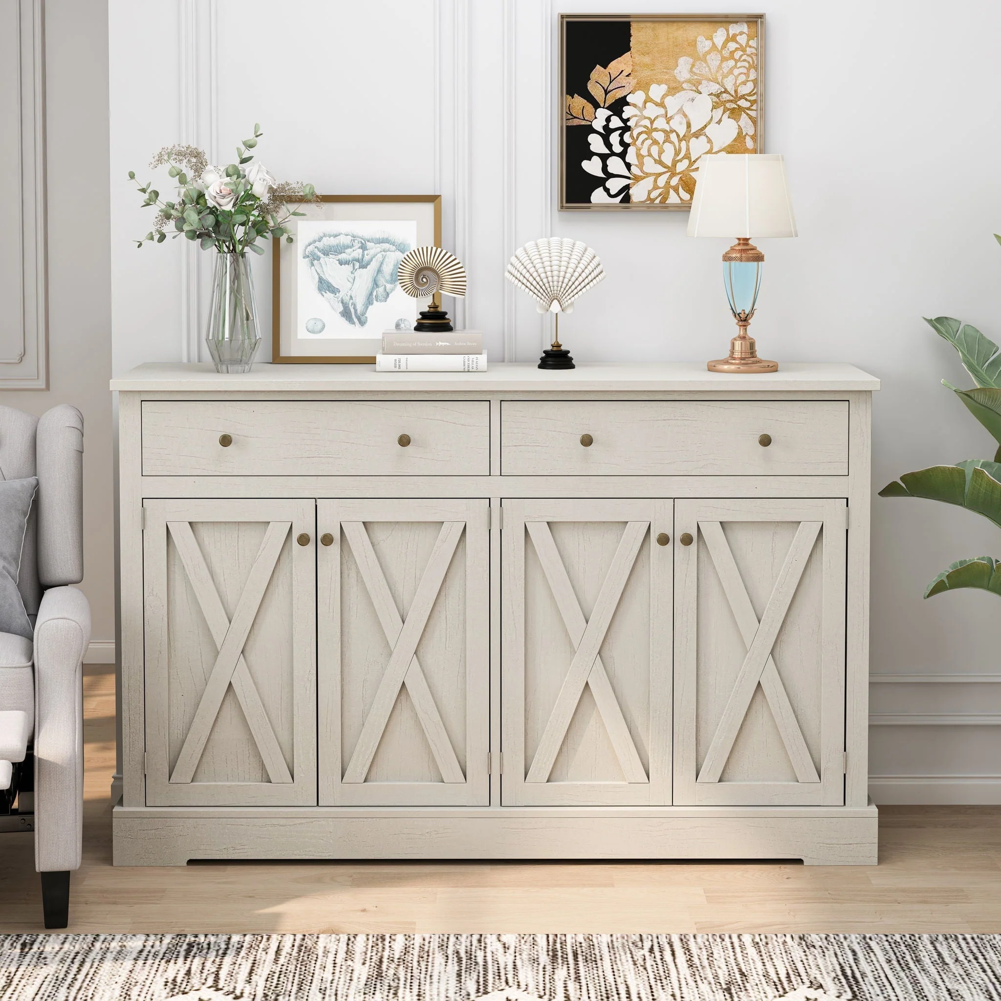 Vintage Sideboard with 2 Drawers and Four Doors for Living Room - Image 7