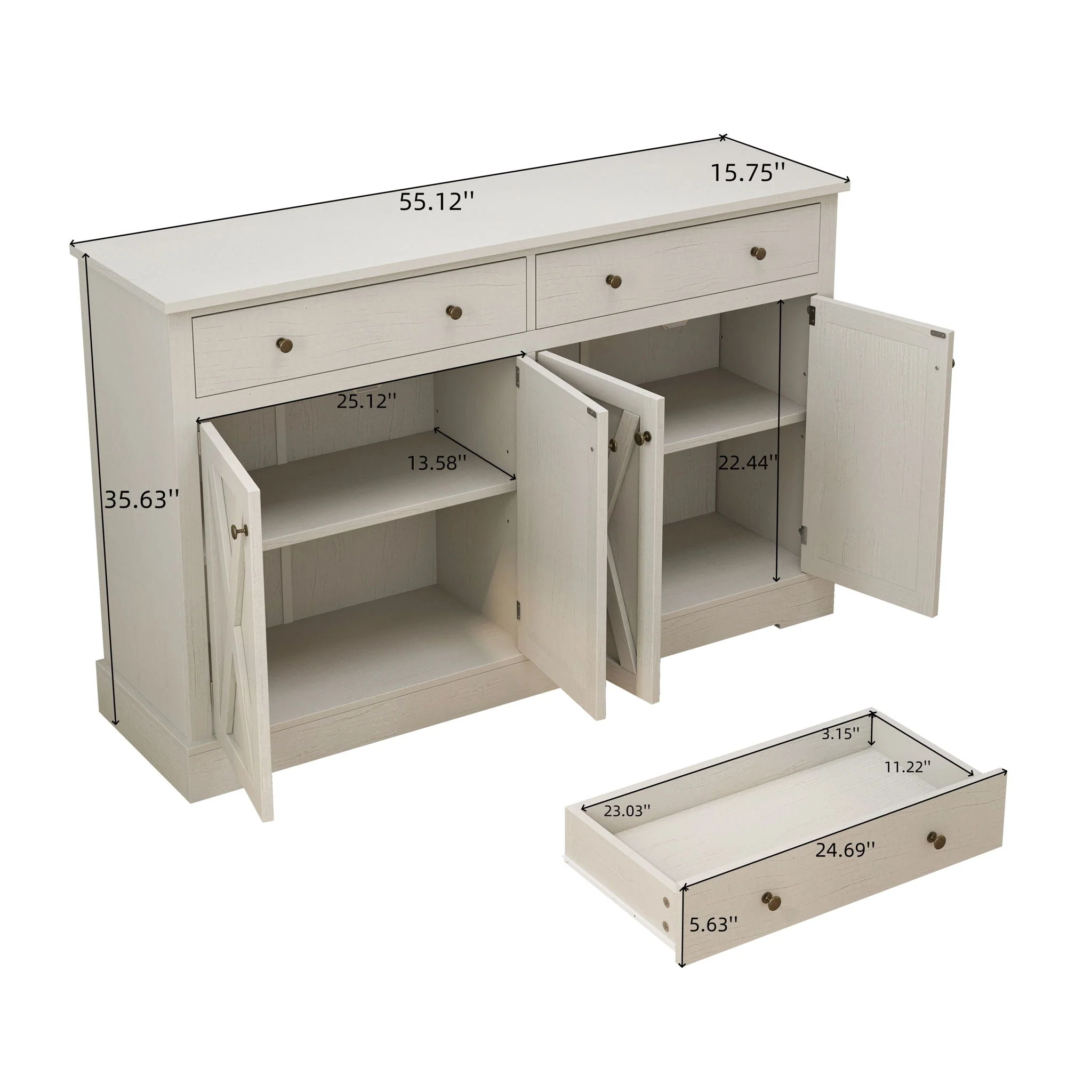 Vintage Sideboard with 2 Drawers and Four Doors for Living Room - Image 8