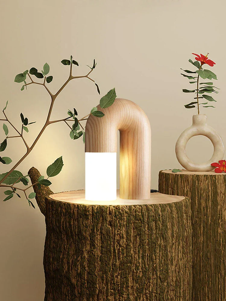 Vintage Solid Wood LED Table Lamp Dimmable Bedside Desk Light for Bedroom Living Room - Image 2