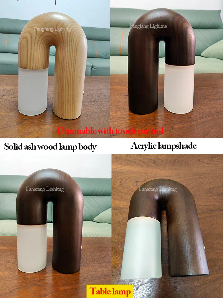 Vintage Solid Wood LED Table Lamp Dimmable Bedside Desk Light for Bedroom Living Room - Image 5