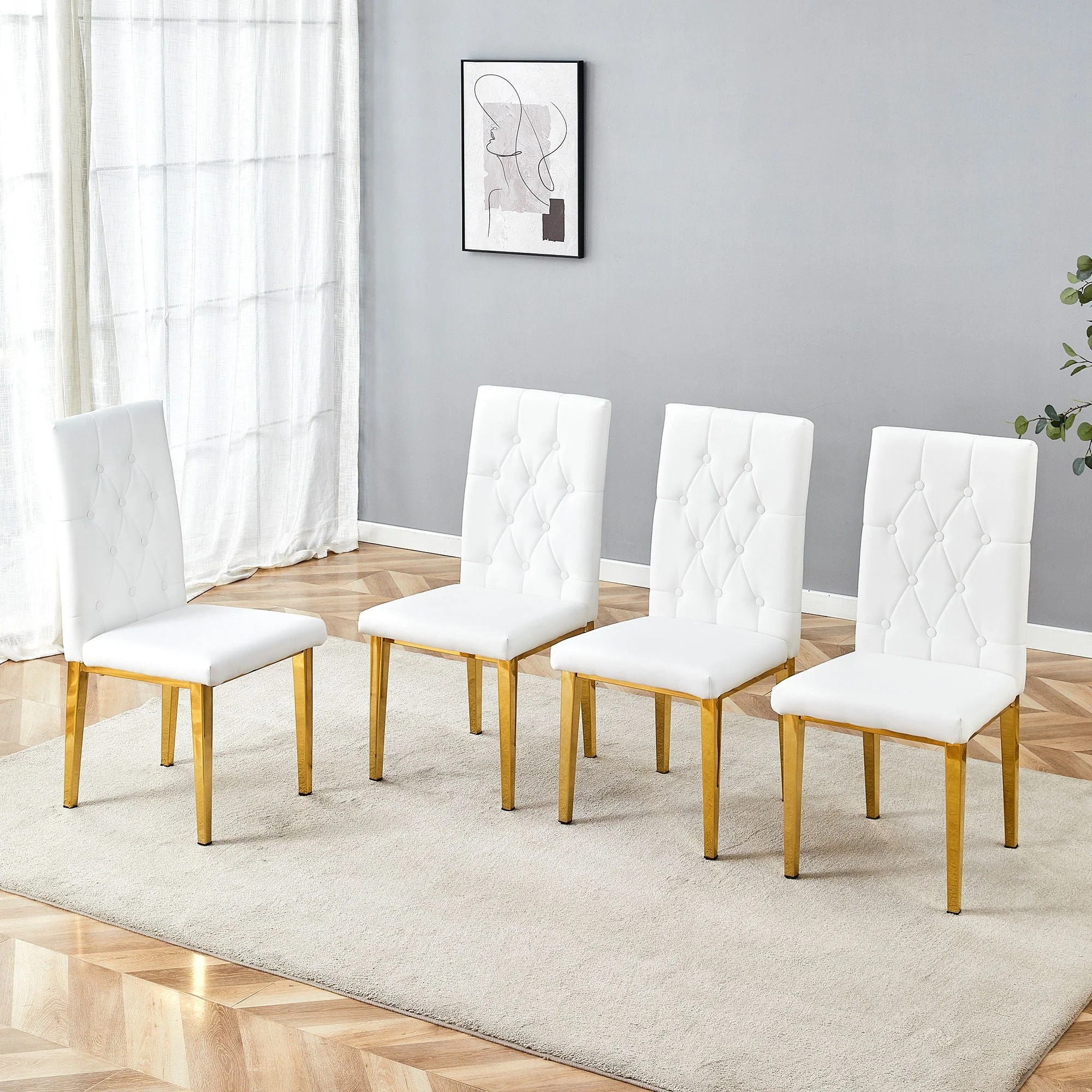 Vintage Style Armless Dining Chairs Set With Grid And Buckle Design - Image 3