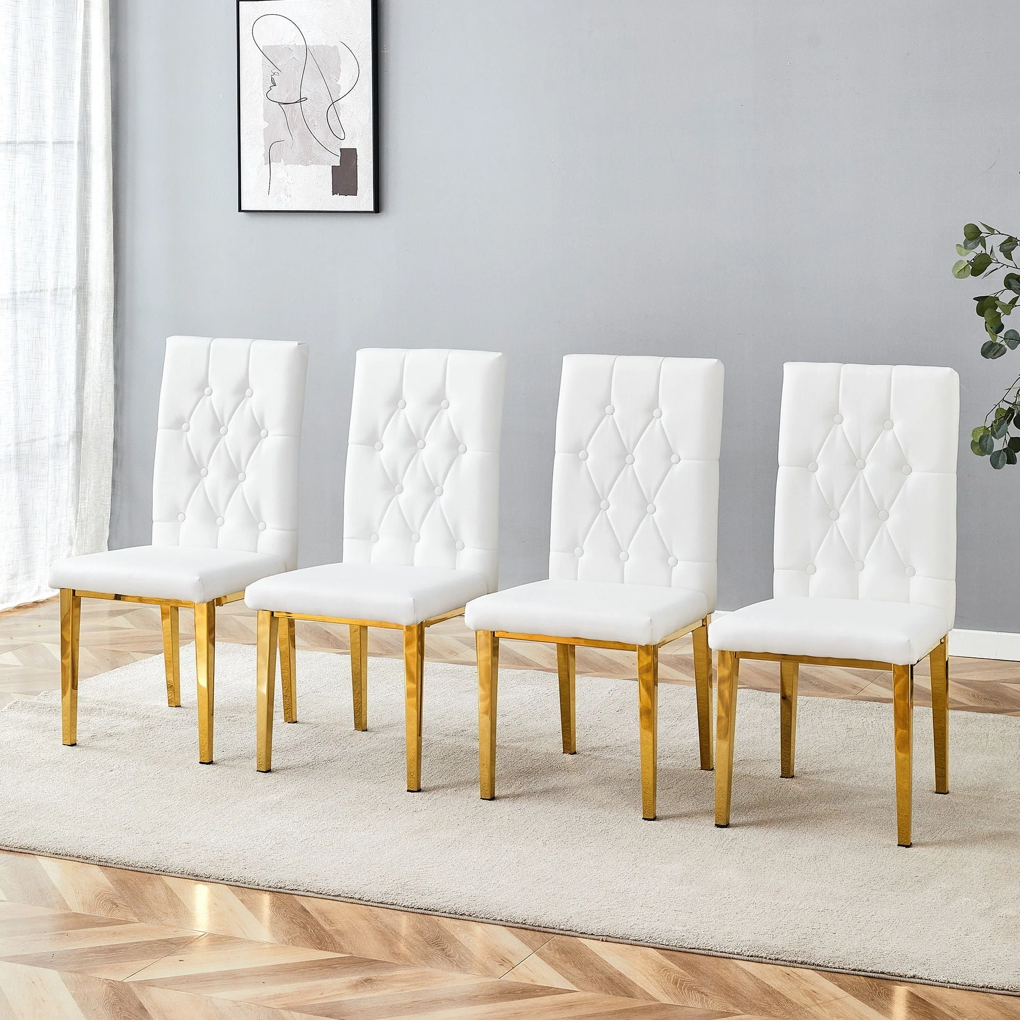 Vintage Style Armless Dining Chairs Set With Grid And Buckle Design - Image 4