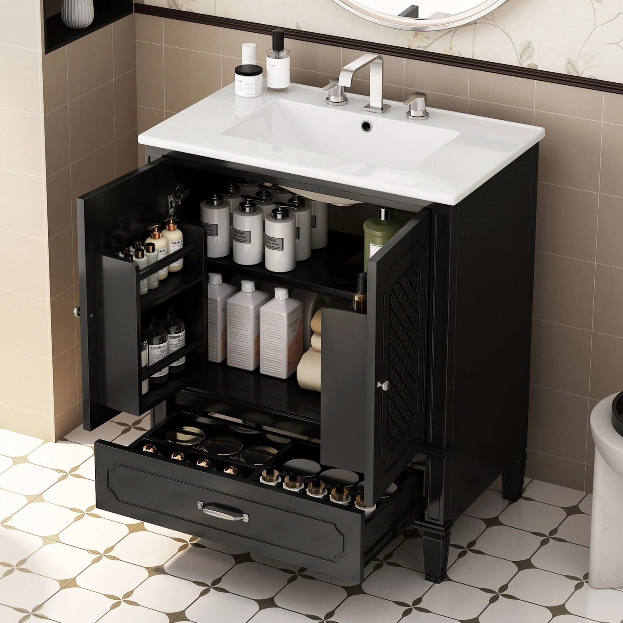 Vintage Style Bathroom Vanity With Sink, Multi Functional Storage, Soft-Closing Door - Image 3