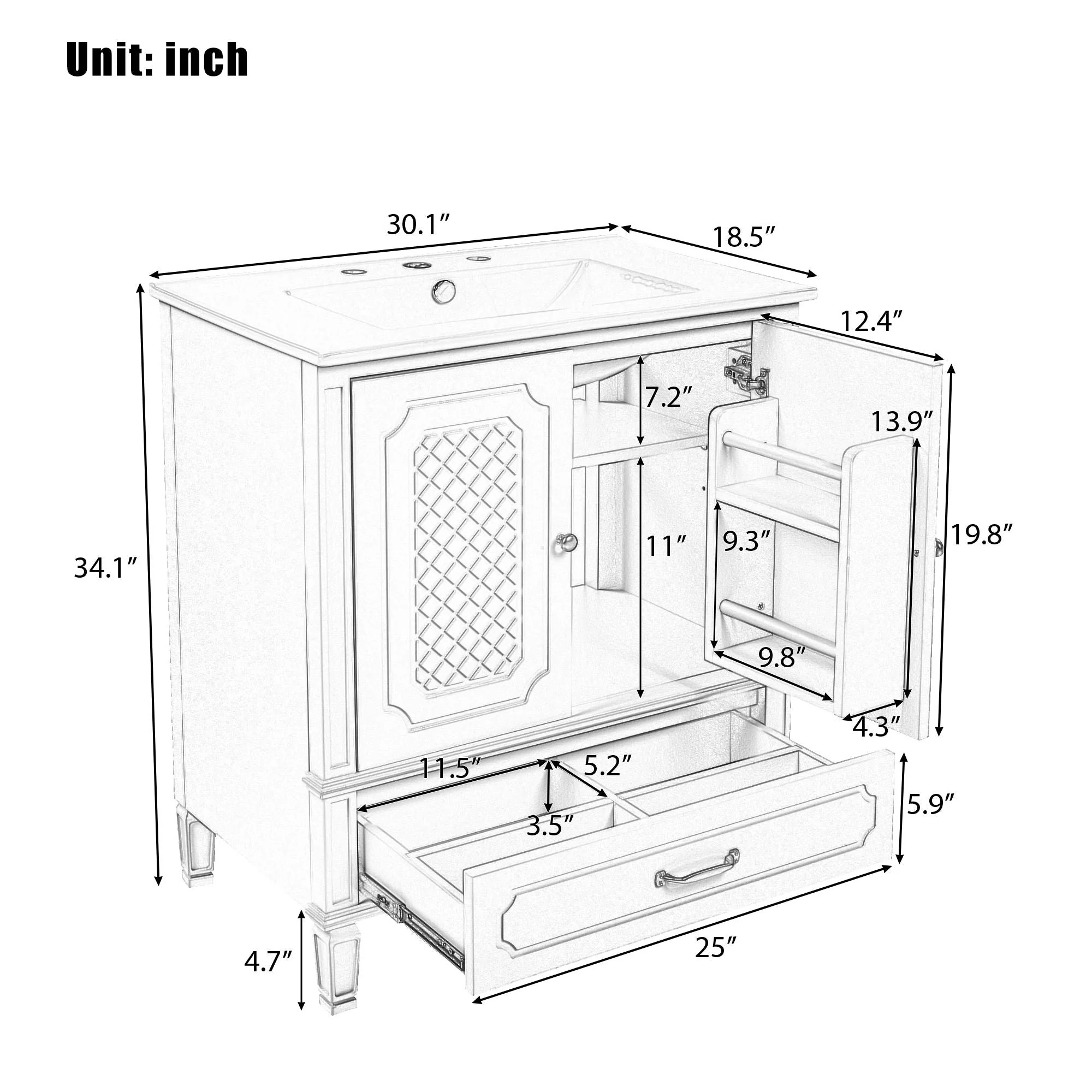 Vintage Style Bathroom Vanity With Sink, Multi Functional Storage, Soft-Closing Door - Image 4
