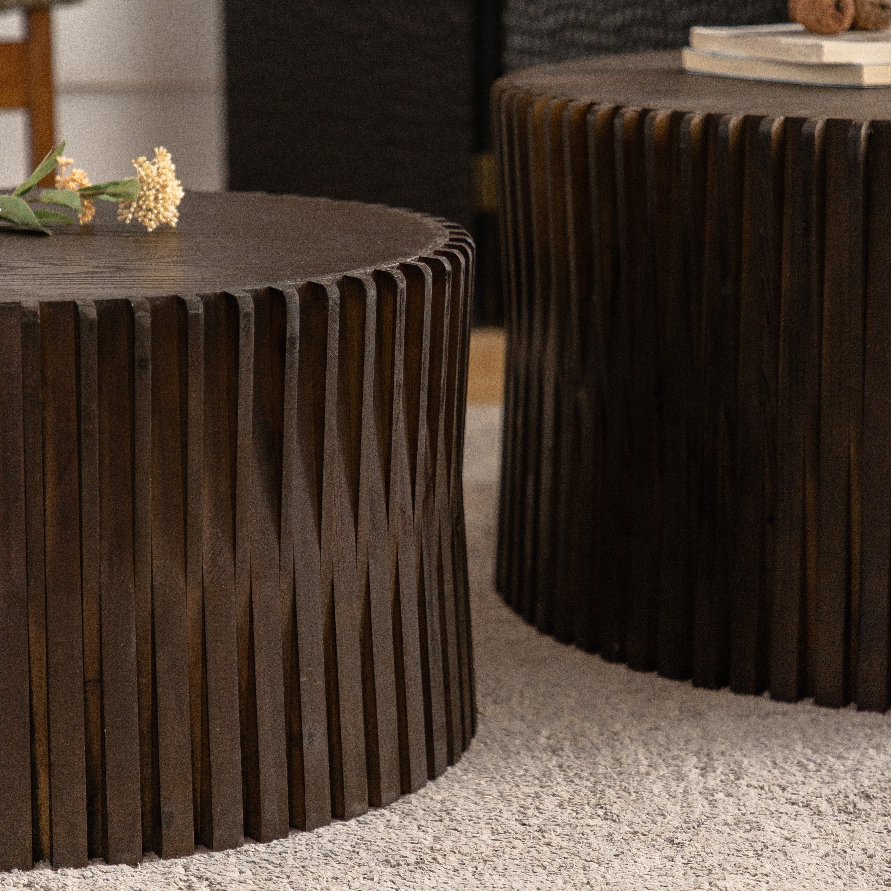 Vintage Style Cylindrical Nesting Coffee Table Set with Textured Embossed Design - Image 10