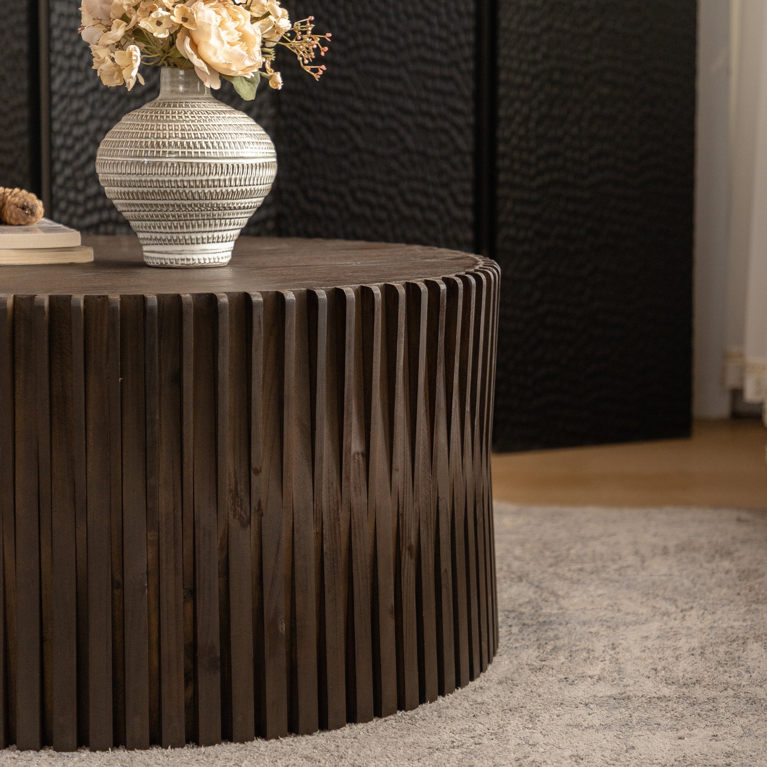 Vintage Style Cylindrical Nesting Coffee Table Set with Textured Embossed Design - Image 11