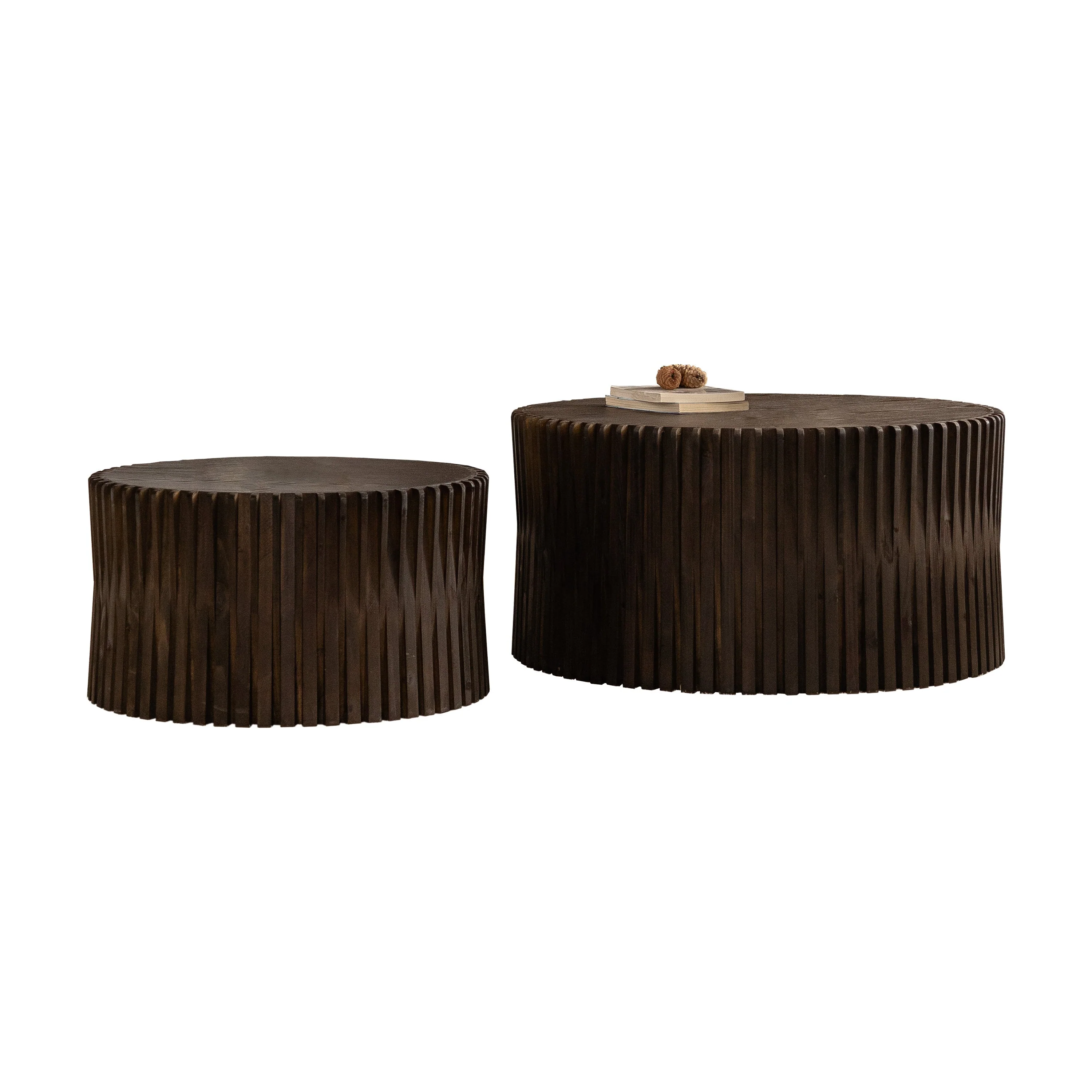 Vintage Style Cylindrical Nesting Coffee Table Set with Textured Embossed Design - Image 17