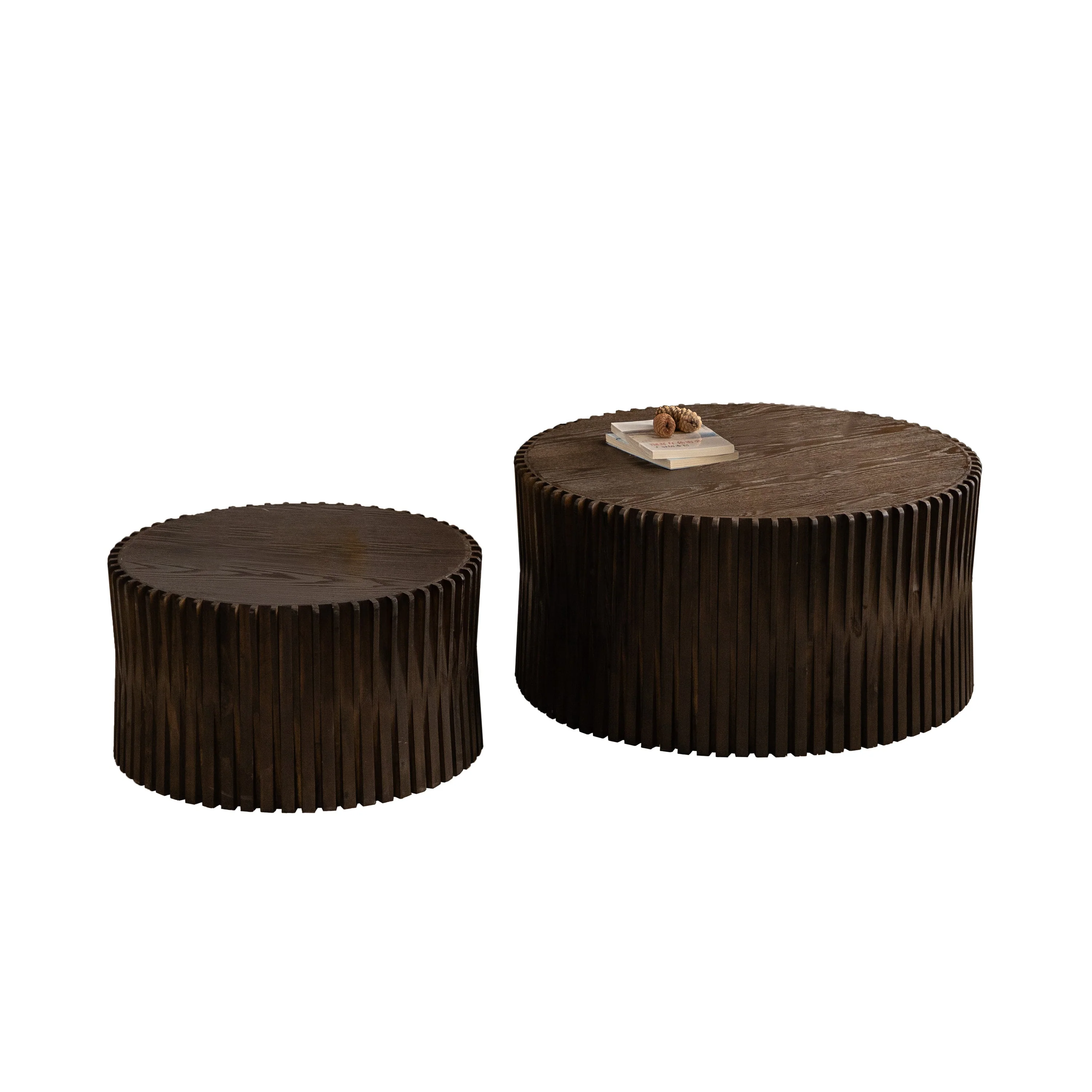 Vintage Style Cylindrical Nesting Coffee Table Set with Textured Embossed Design - Image 18