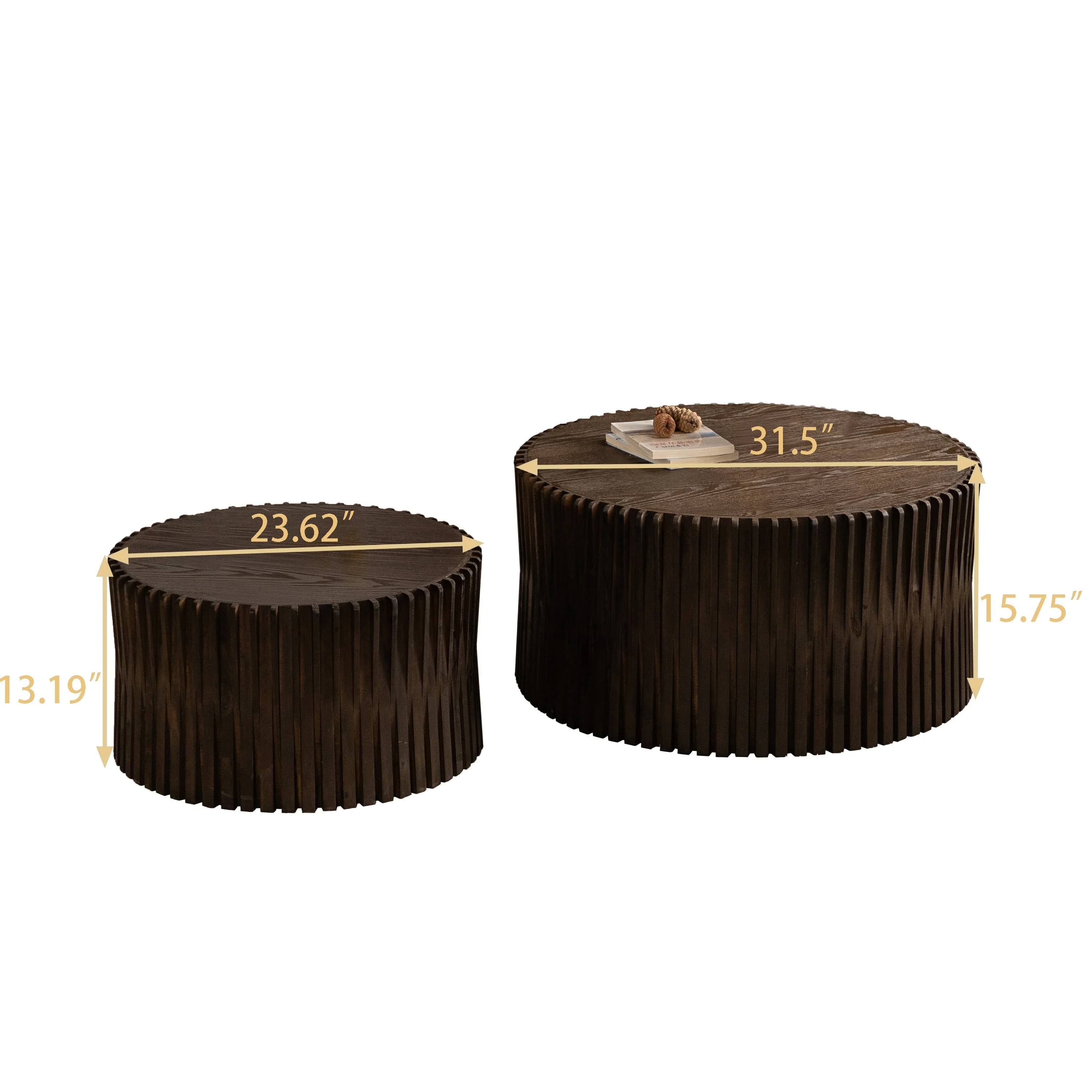 Vintage Style Cylindrical Nesting Coffee Table Set with Textured Embossed Design - Image 3