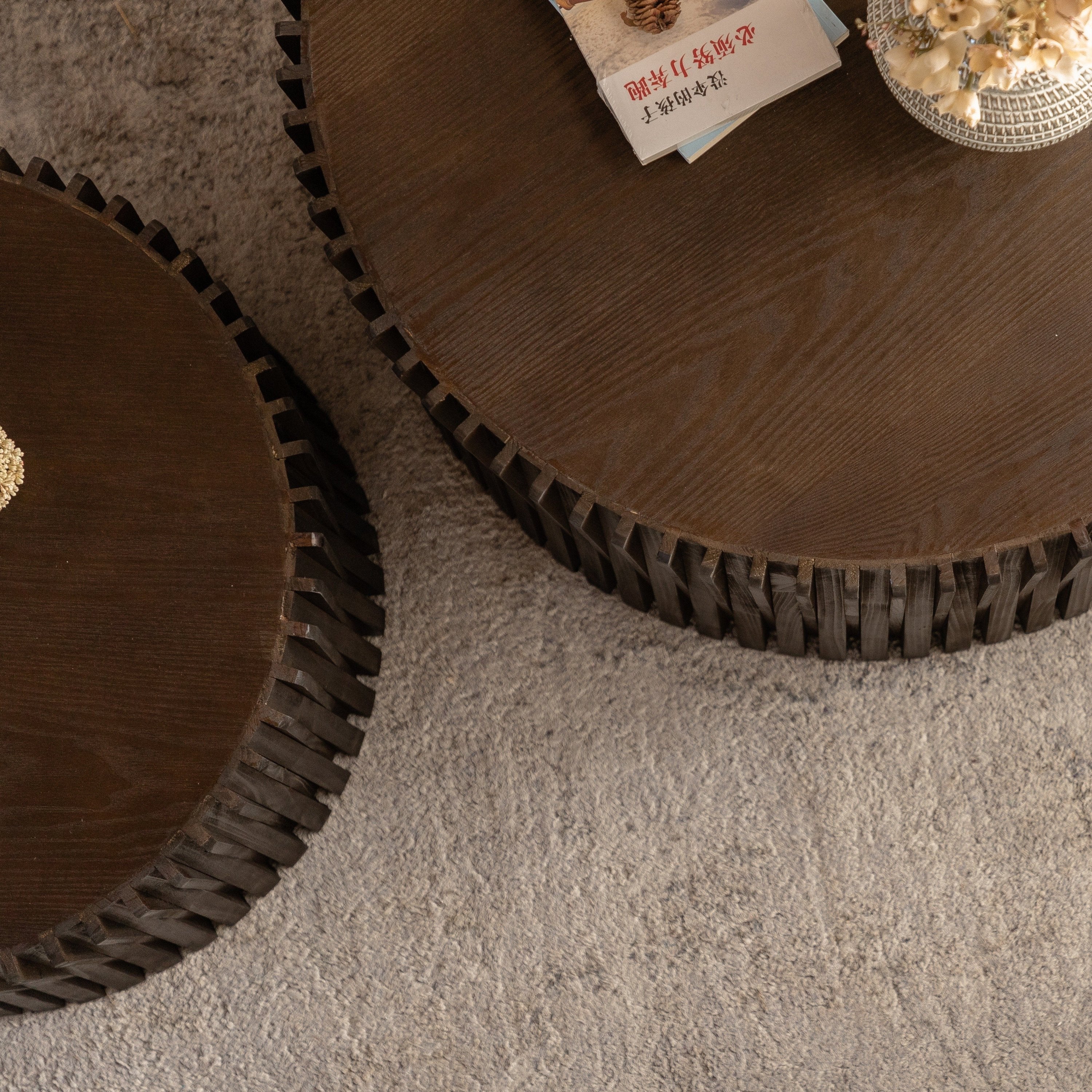 Vintage Style Cylindrical Nesting Coffee Table Set with Textured Embossed Design - Image 8